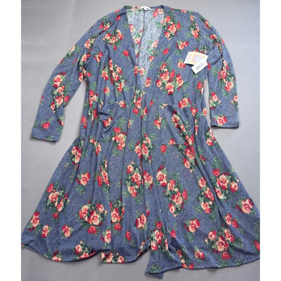 LuLaRoe Sarah Floral Print Duster Cardigan Size XL Long Sleeve Blue - Picture 1 of 3